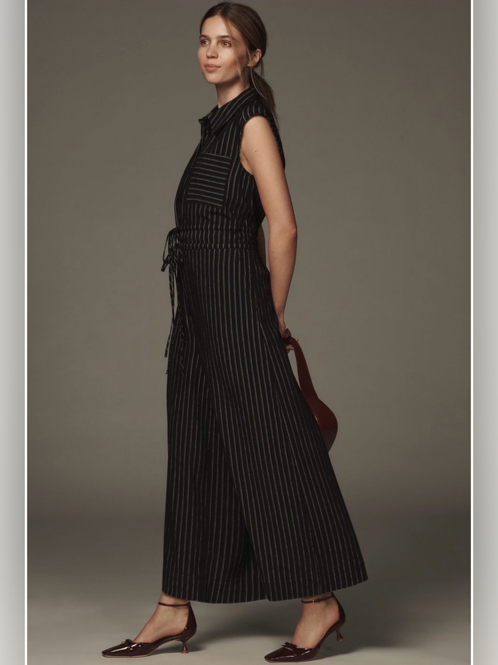 ANTHROPOLOGIE Maeve Crop Wide-Leg Shirt Jumpsuit SIZE Small COLOR Black n White
